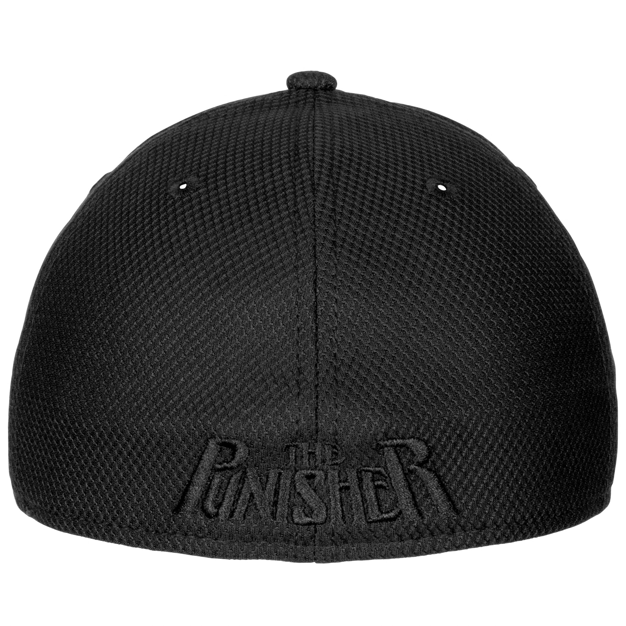 The Punisher Symbol Black on Black New Era 39Thirty Fitted Hat